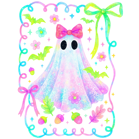 Floral Pastel Ghost Halloween Transfer