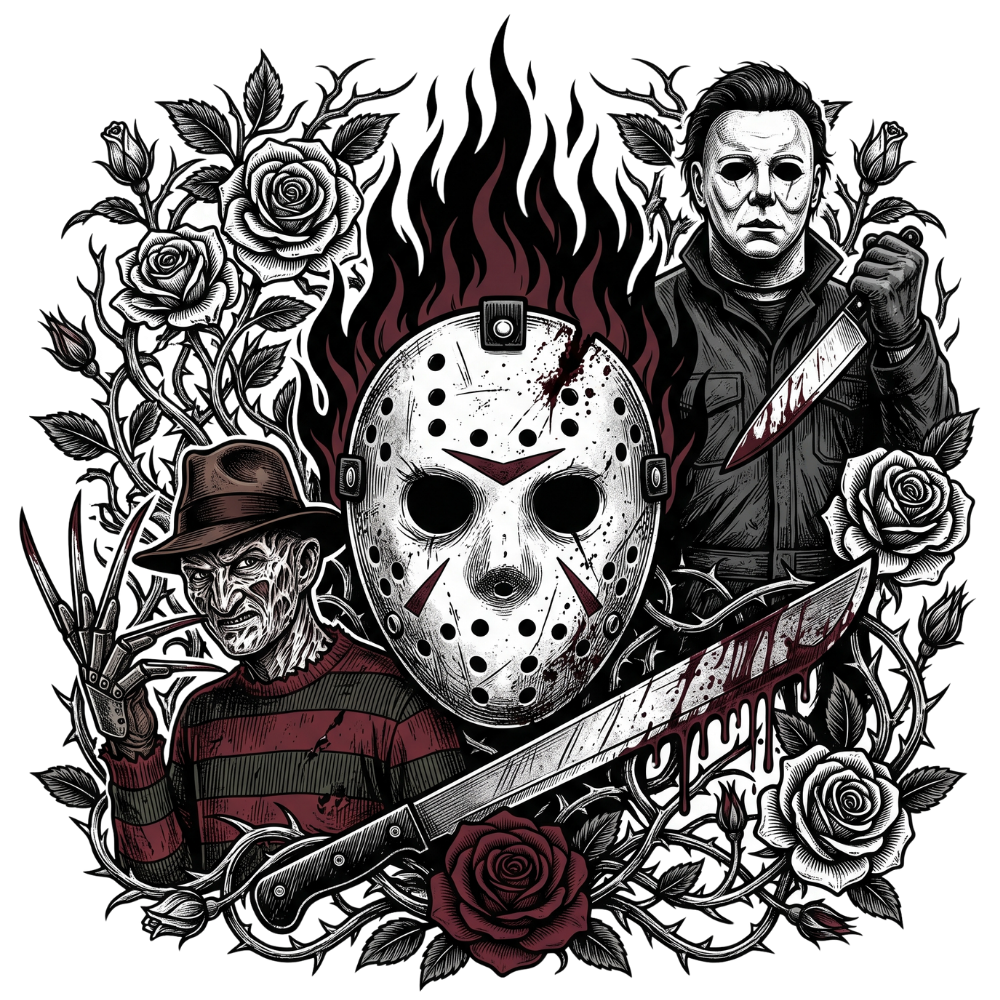 Horror Icons Floral Collage Halloween Transfer ready-to-press DTF transfer