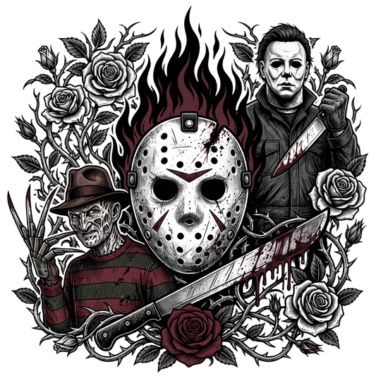 Horror Icons Floral Collage Halloween Transfer ready-to-press DTF transfer