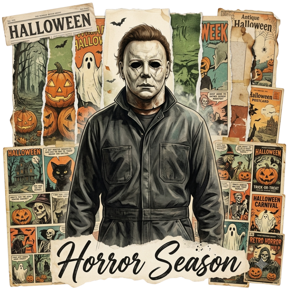 Horror Season Masked Slasher Collage Transfer ready-to-press DTF transfer
