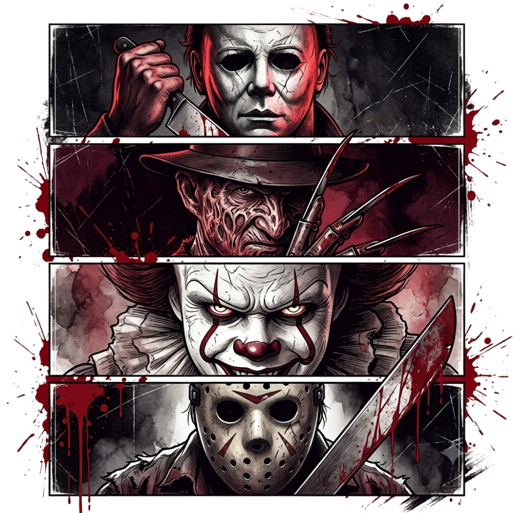 Horror Villains Panel Collage Transfer ready-to-press DTF transfer