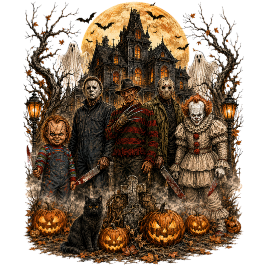 Haunted House Horror Icons Halloween Transfer ready-to-press DTF transfer
