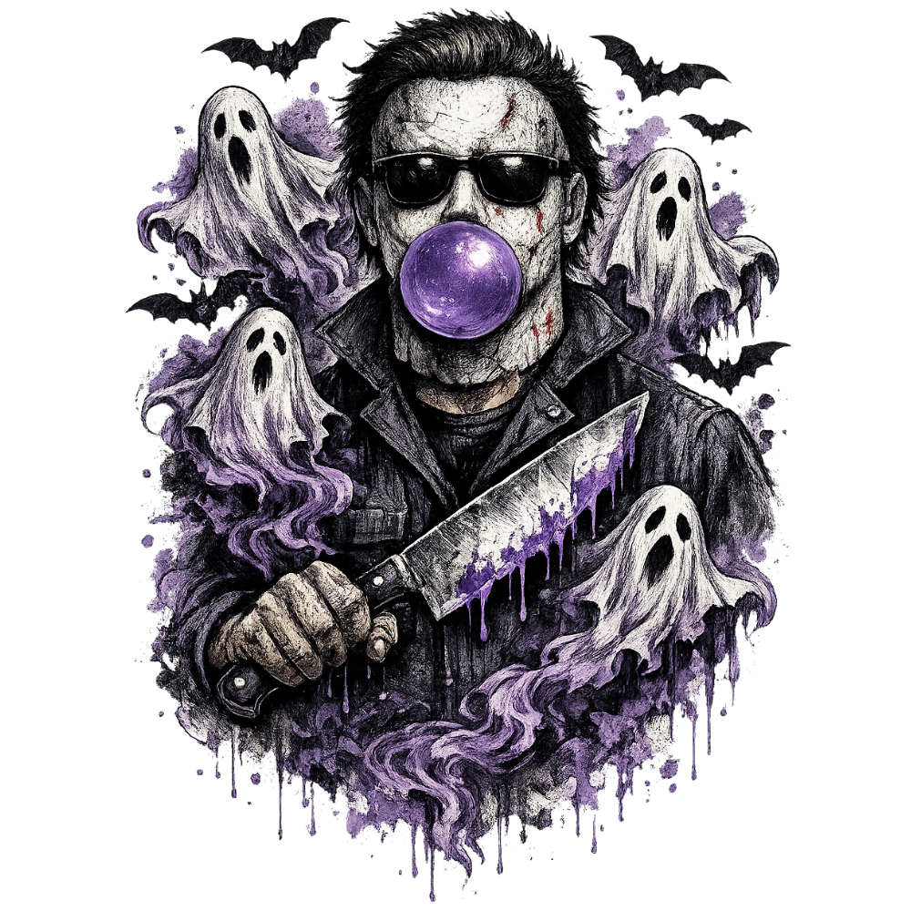 Purple Bubblegum Masked Horror Ghosts Transfer ready-to-press DTF transfer