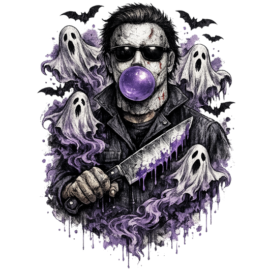 Purple Bubblegum Masked Horror Ghosts Transfer ready-to-press DTF transfer