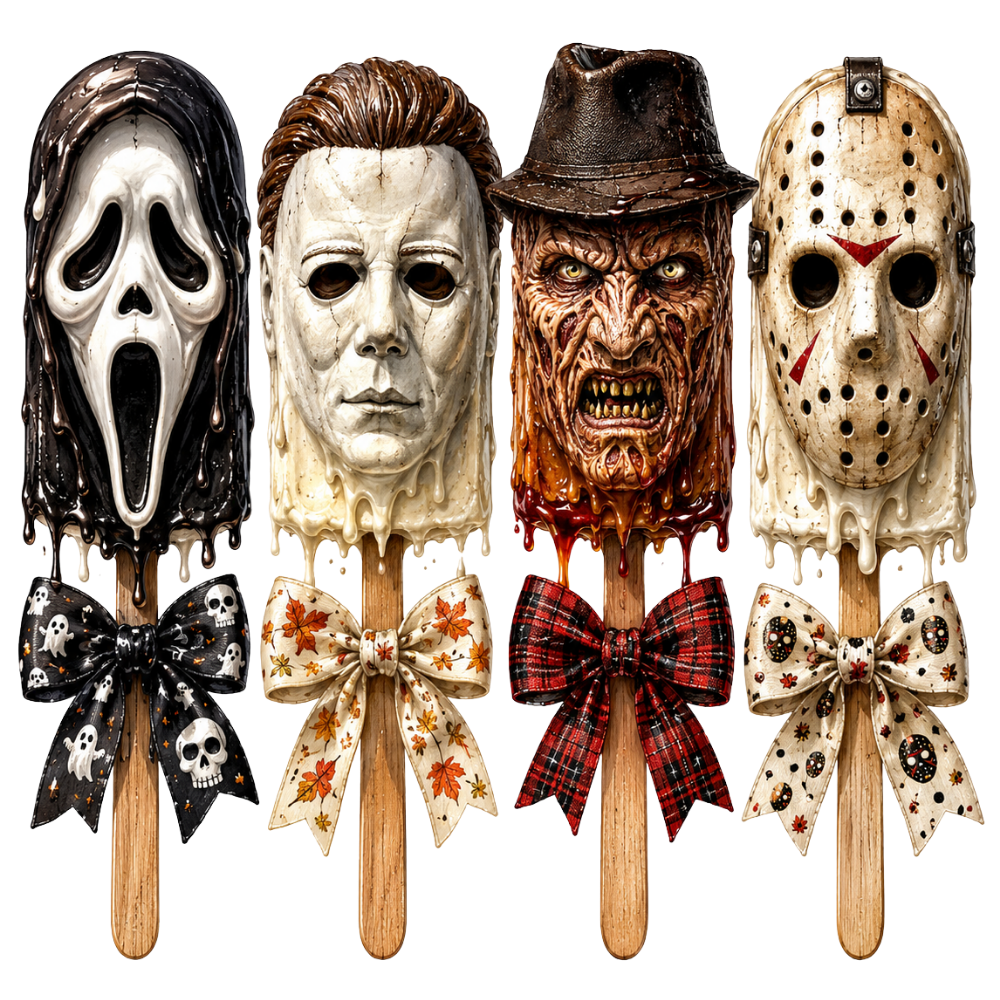 Horror Mask Popsicle Bows Transfer ready-to-press DTF transfer