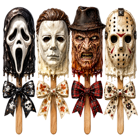 Horror Mask Popsicle Bows Transfer ready-to-press DTF transfer