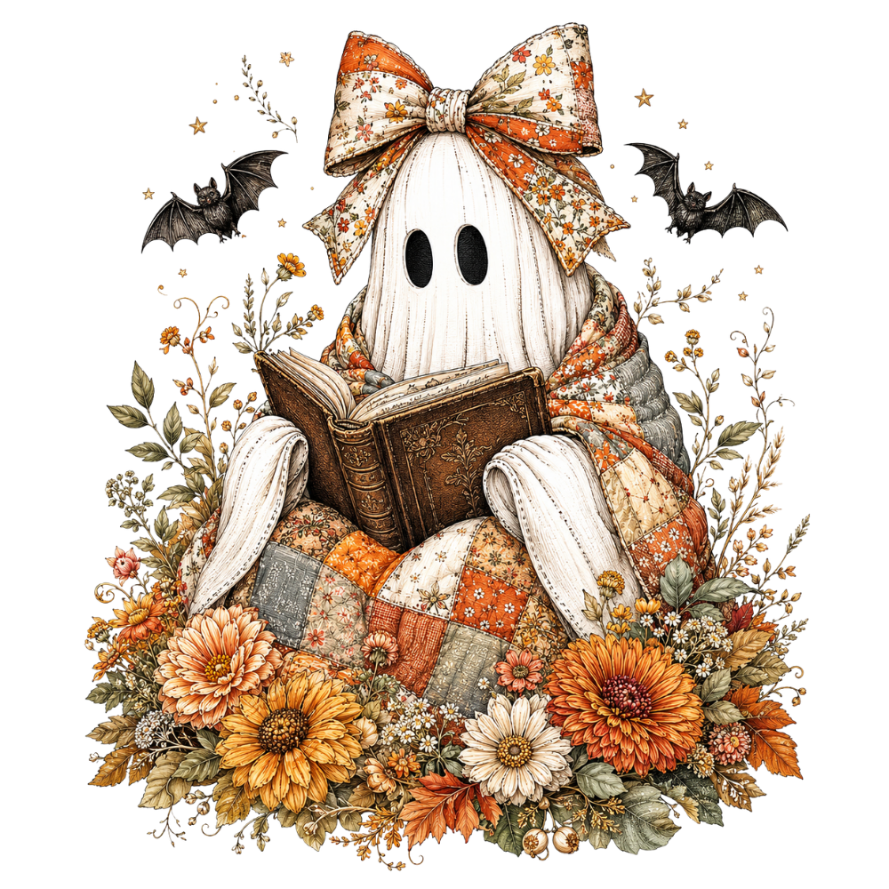 Fall Floral Reading Ghost Transfer ready-to-press DTF transfer