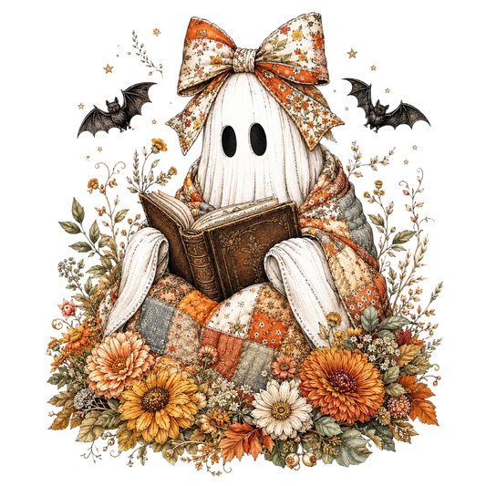 Fall Floral Reading Ghost Transfer ready-to-press DTF transfer