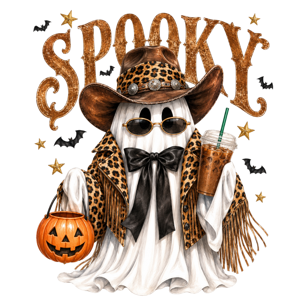 Spooky Cowgirl Ghost Halloween Transfer ready-to-press DTF transfer