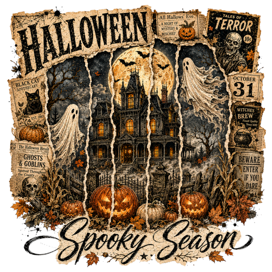 Vintage Haunted House Spooky Season Transfer ready-to-press DTF transfer
