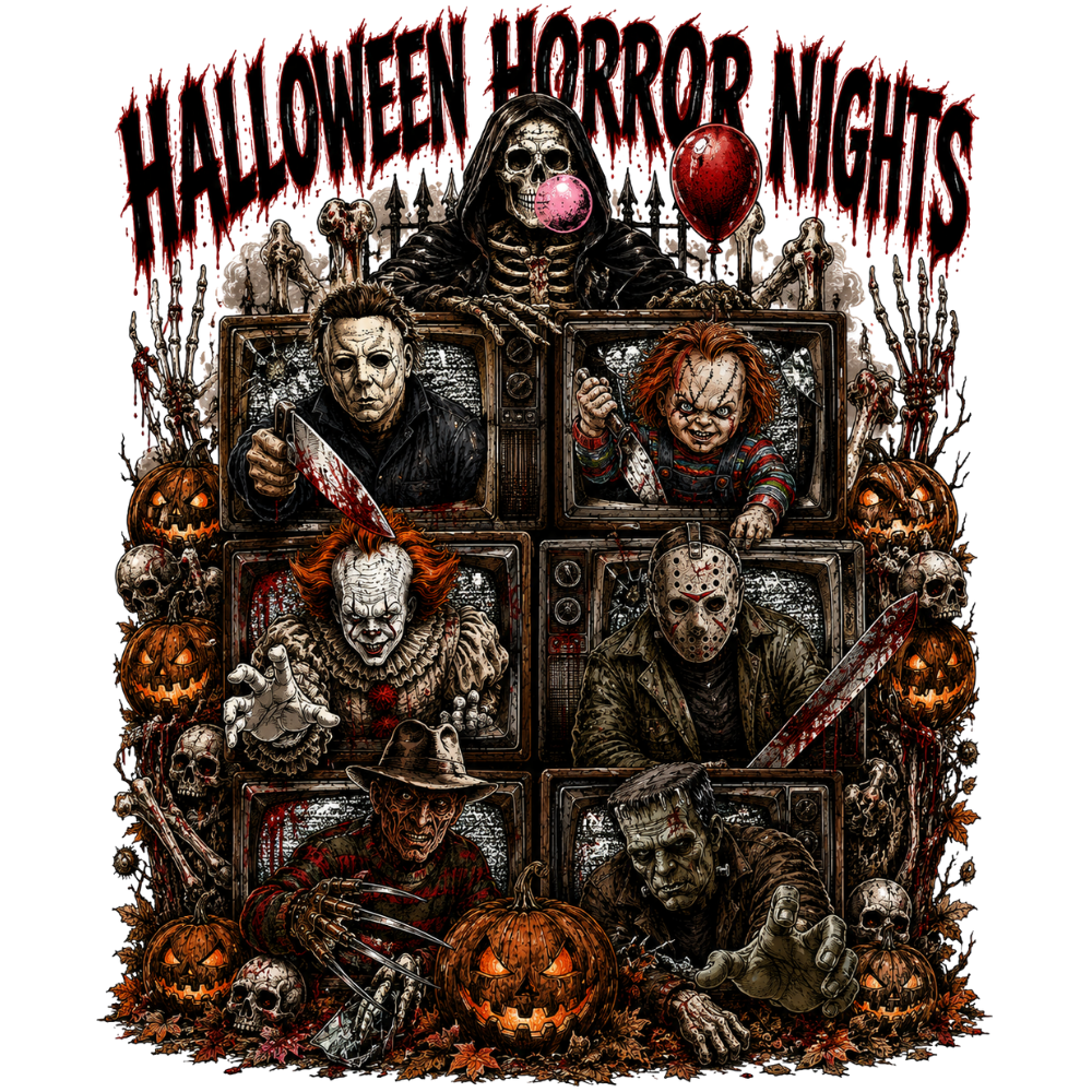 Halloween Horror Nights TV Collage Transfer ready-to-press DTF transfer