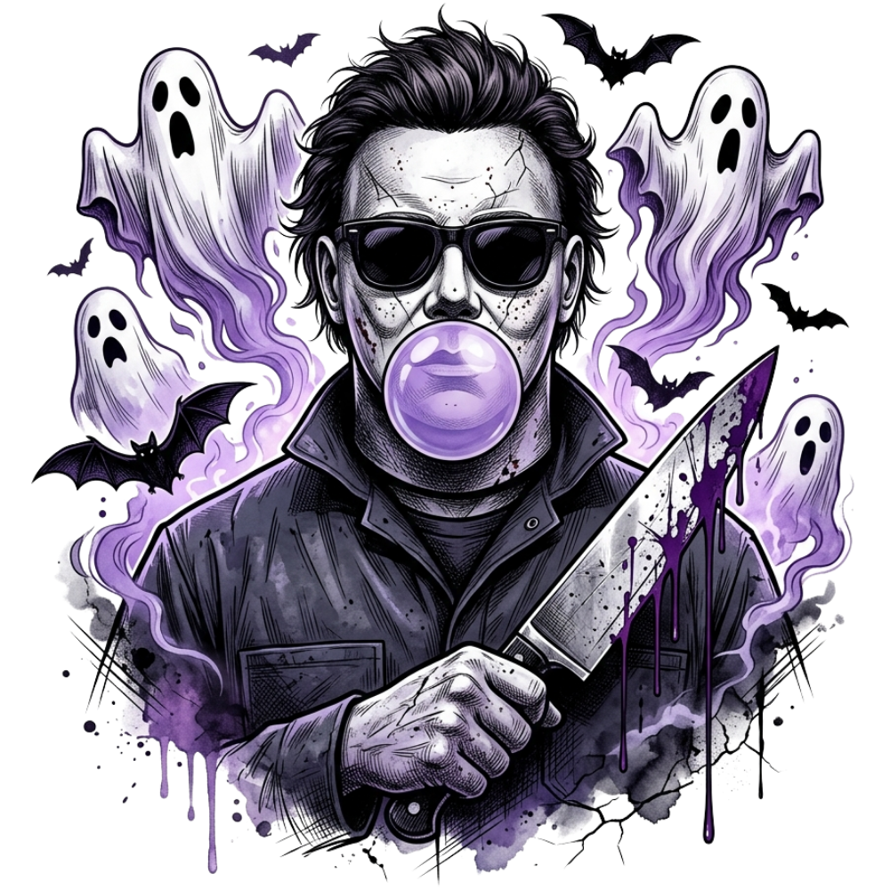 Purple Bubblegum Masked Slasher Ghosts Transfer ready-to-press DTF transfer